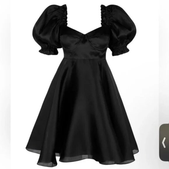 Selkie Babydoll Black Puff Sleeve Dress - Picture 3 of 8